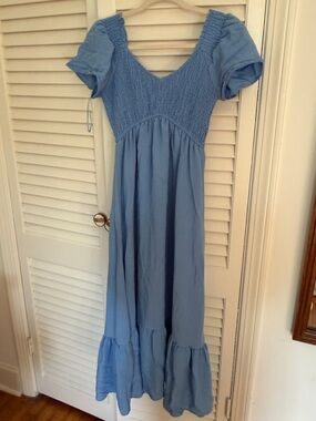 Blu Pepper Light Blue Smocked Maxi Dress